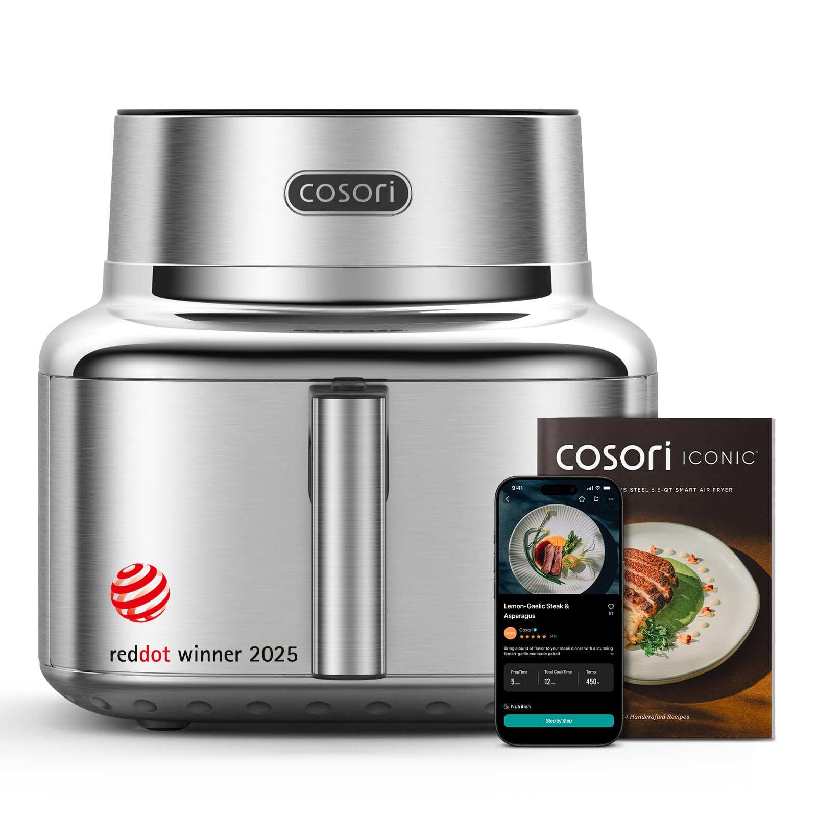 71bScBr5vcL Cosori Iconic Stainless Steel Air Fryer, 6.5Qt, PFAS Free Ceramic Coating - Image 1